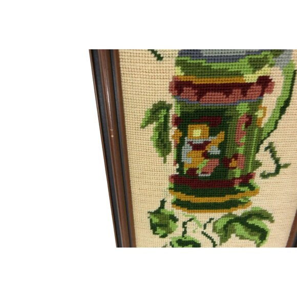 BEER STEIN Needlepoint Art in Brown Wood Frame Wall Decor Vintage 30" - Picture 6 of 9